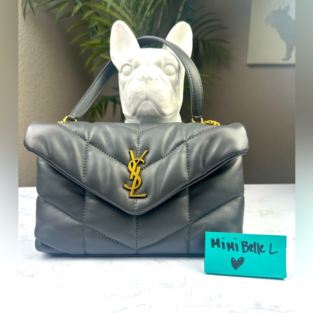 YSL Saint Laurent Toy Loulou Gray Quilted Leather Crossbody Bag